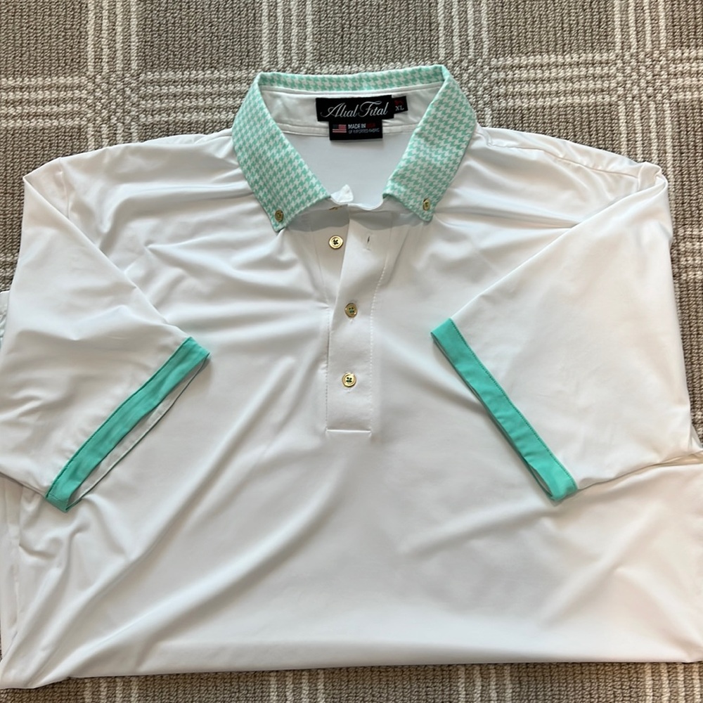 Men’s Alial Fital White and Mint Green Short Sleeve Polo Shirt Size XL